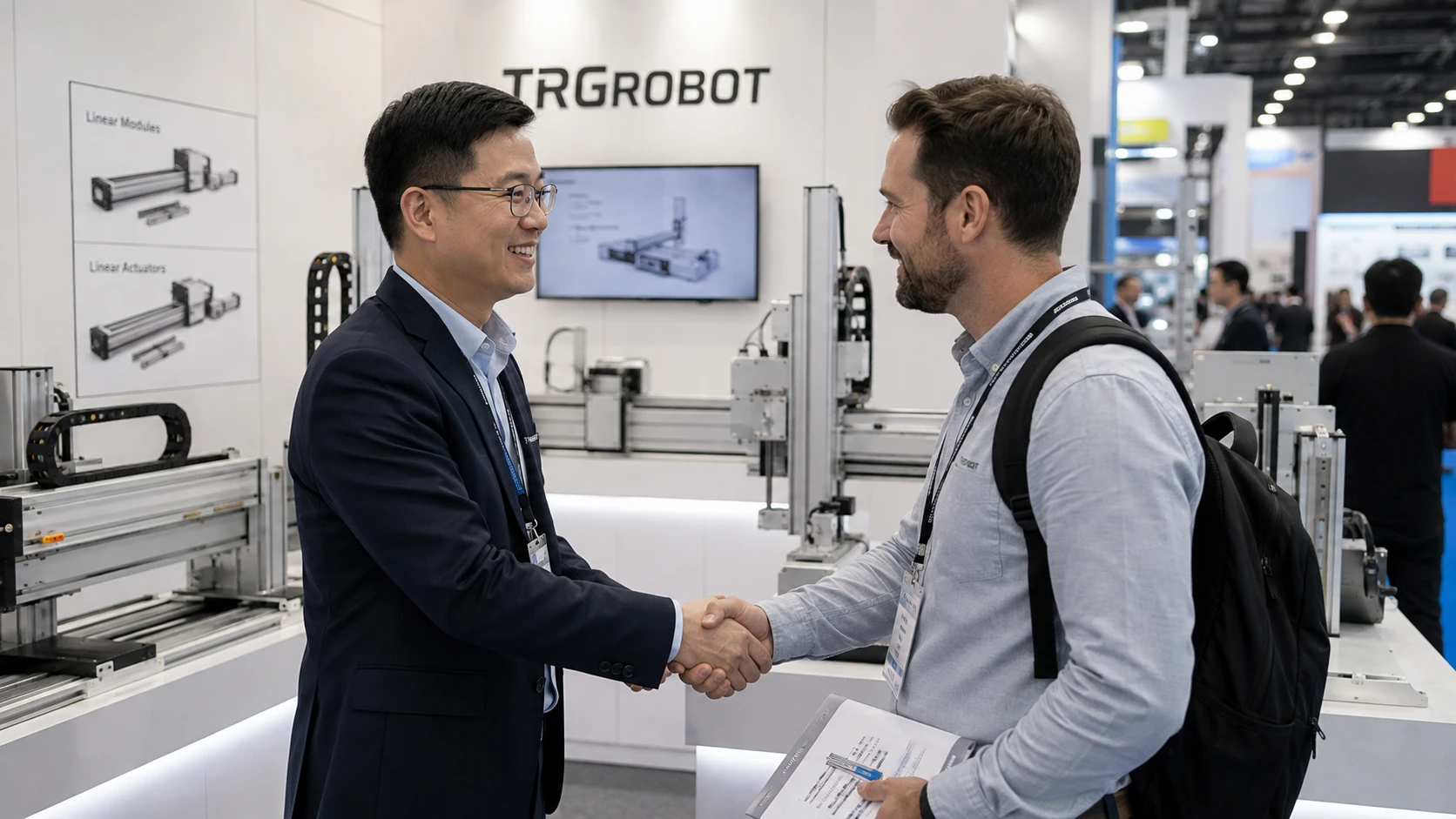 Customer reviewing Cartesian robot configuration
