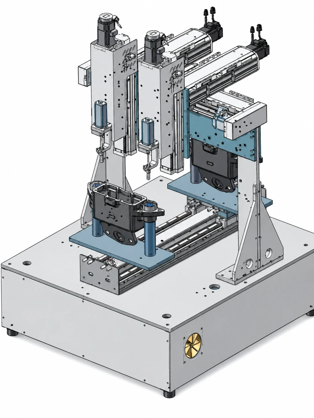 Engineer reviewing a Cartesian robot machine drawing